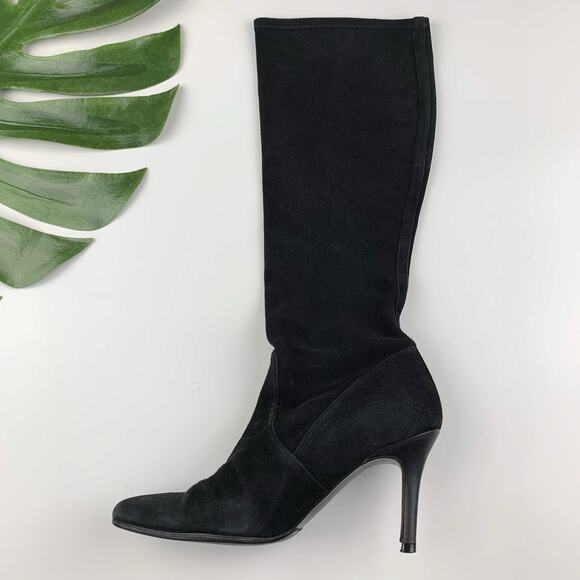 Stuart Weitzman Boots Black Suede Tall Knee High Heeled Women's 7.5 - Picture 7 of 11